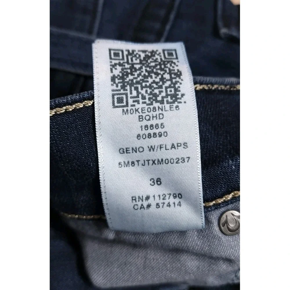 True Religion Geno W Flaps Relaxed Slim Jeans Mens 36x34 Dark Wash Stretch Denim